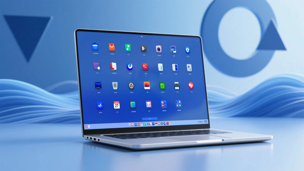 Launcher do deepin, com grade de ícones de aplicativos